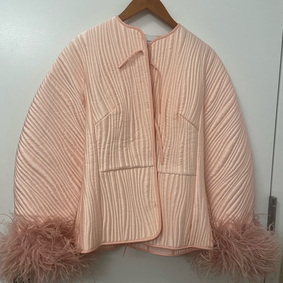 Sleeper Quilted Jacket in Pale Pink with Feather Trim - Picture 4 of 8